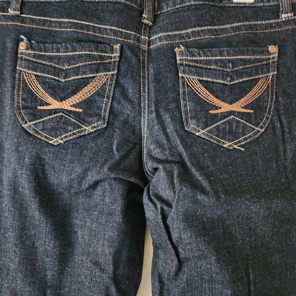 GLO JEANS FLARE Dark Wash Denim Blue Jeans Small Bell Bottom Flare Jeans Size 11 - Picture 12 of 14